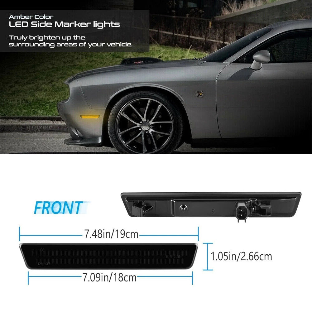 2X Smoked Lens Amber LED Front Sidemarker Lights for Dodge Challenger (2015–2023)