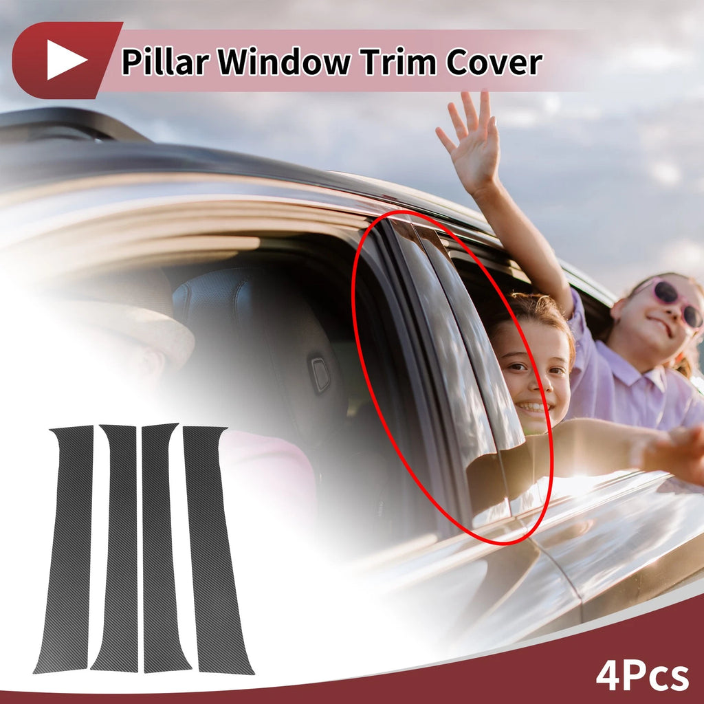 Set of 4 Car Door Pillar Window Trim for Toyota Tacoma (2005–2015) Black Carbon Fiber