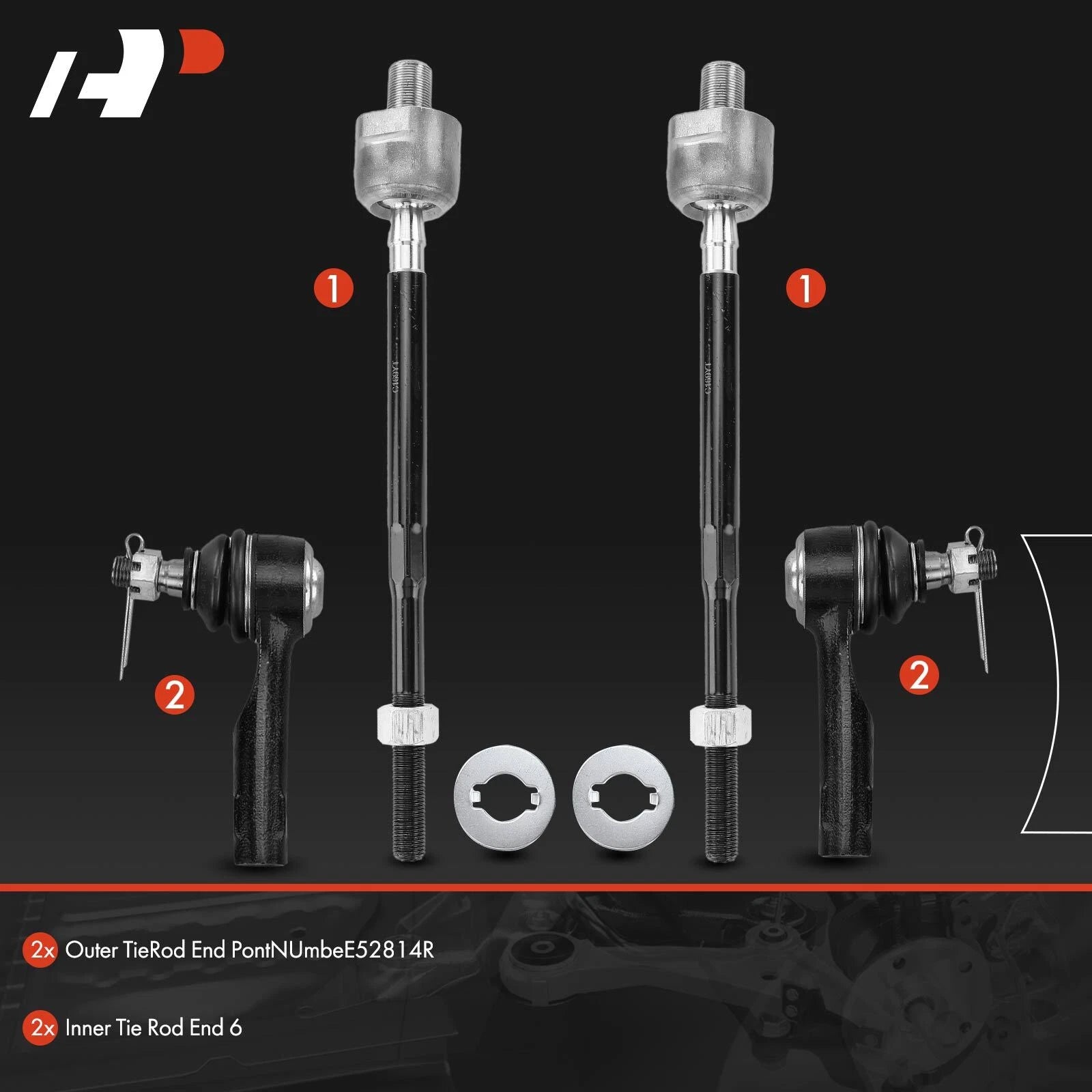 Set of 4 Inner & Outer Tie Rod Ends for Nissan Sentra 1986–1990 240SX