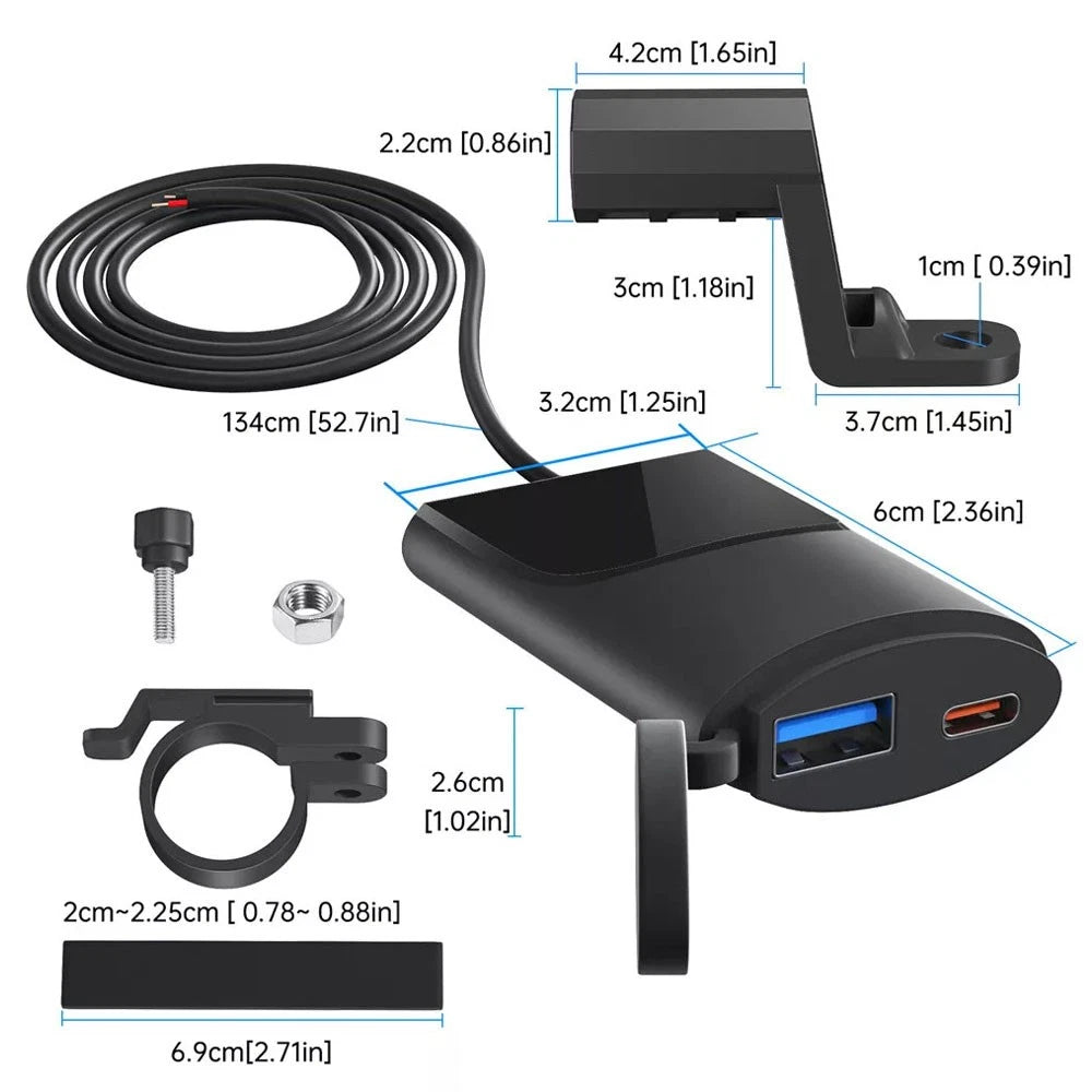 QC3.0 PD Waterproof USB Fast Charger Adapter for Motorcycle (12V-24V)