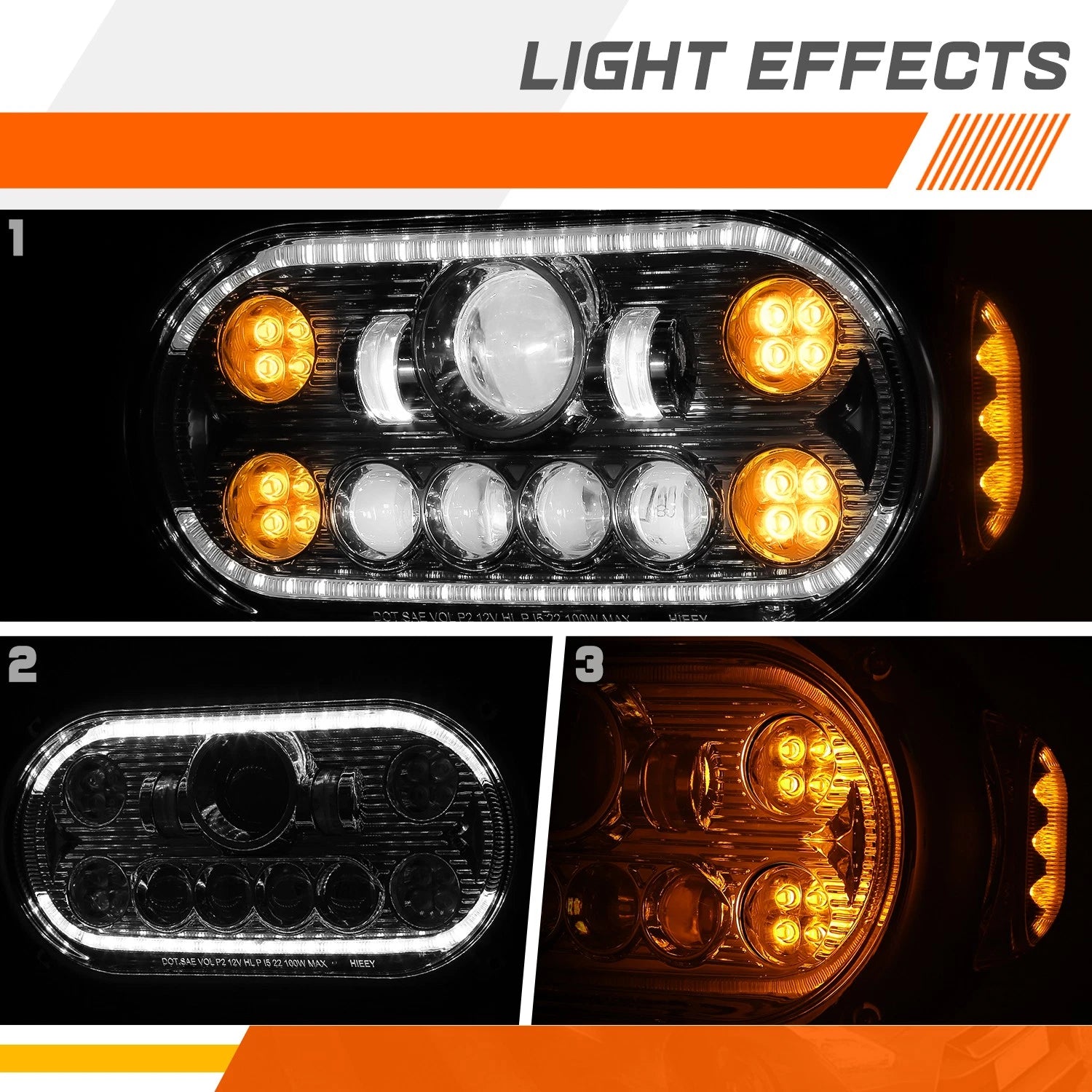 LED DRL Projector Chrome Headlights Turn Signal Lamps for Peterbilt 359 (1967–1987)