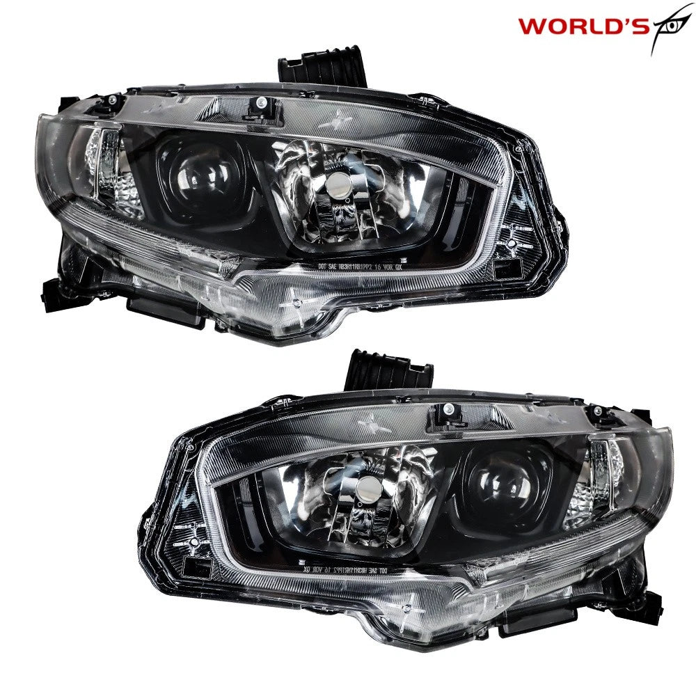 Projector Headlights for Honda Civic (2016–2021) Halogen LED DRL Black