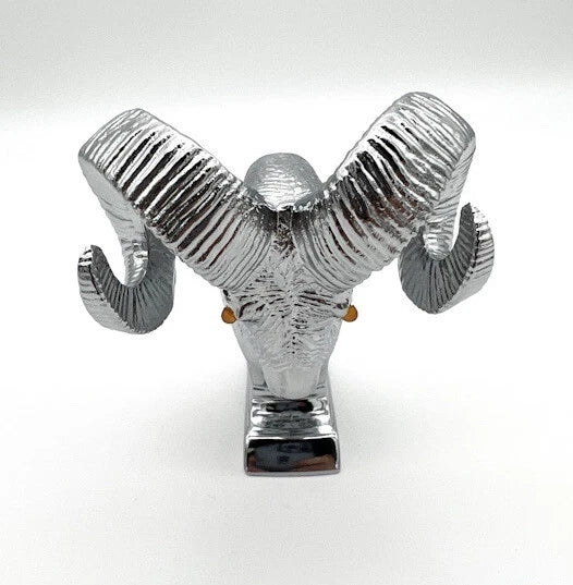 Universal Chrome Metal Ram Head Hood Ornament with Illuminated Eyes (General)