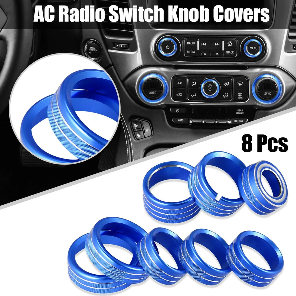 8 Pcs Blue AC Radio Switch Knob Cover for Chevy Silverado, GMC Sierra (2014–2018)
