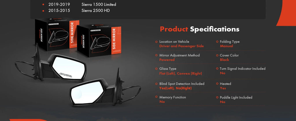Power Mirrors for Chevy Silverado 1500 GMC (2014-2019)