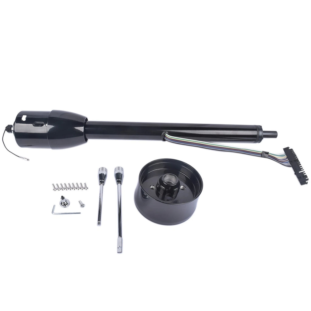 28" Black Stainless Tilt Steering Column for Universal Fit (No Key, Manual Floor Shift)