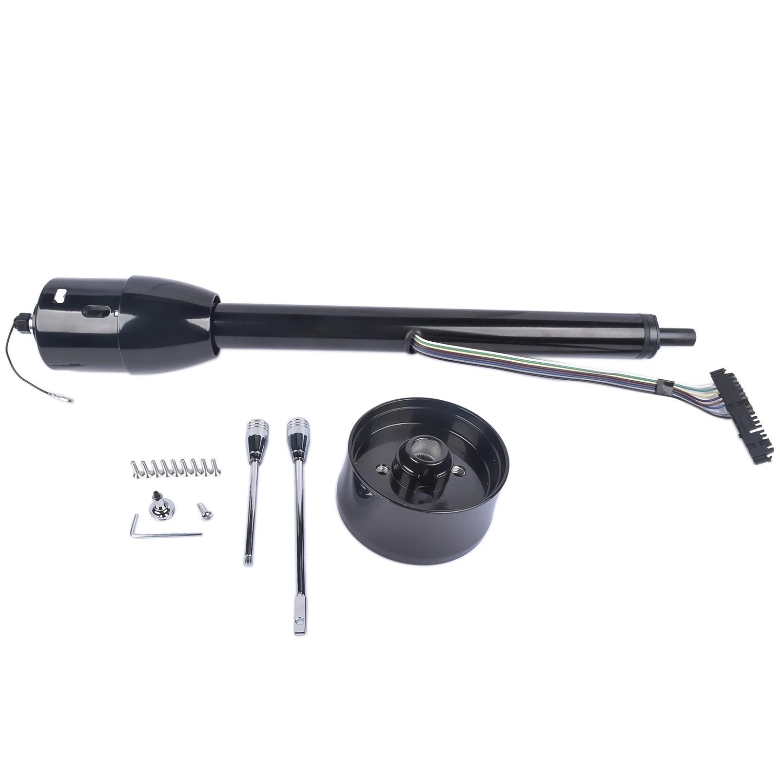 28" Black Stainless Tilt Steering Column for Universal Fit (No Key, Manual Floor Shift)