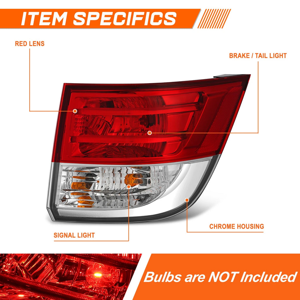 Passenger Side Chrome Outer Tail Light Stop Brake Lamp for Honda Odyssey (2014–2017)