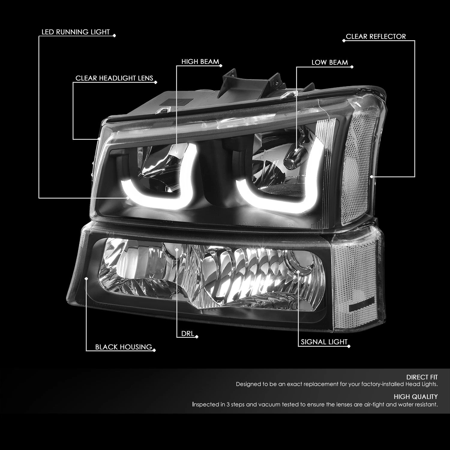 J-Halo LED DRL Headlights with Bumper Lamps for Chevy Silverado (2003–2007)