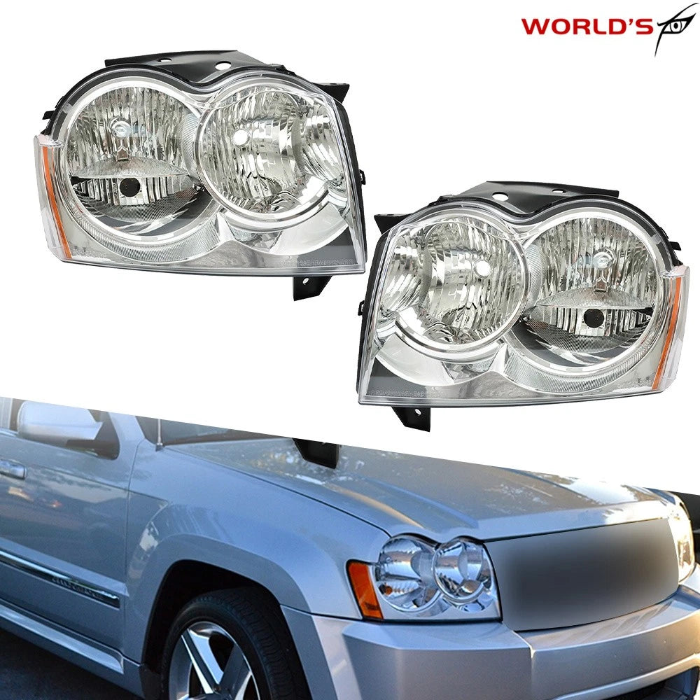 Set of 2 Headlight Assemblies for Jeep Grand Cherokee (2005–2007) Chrome