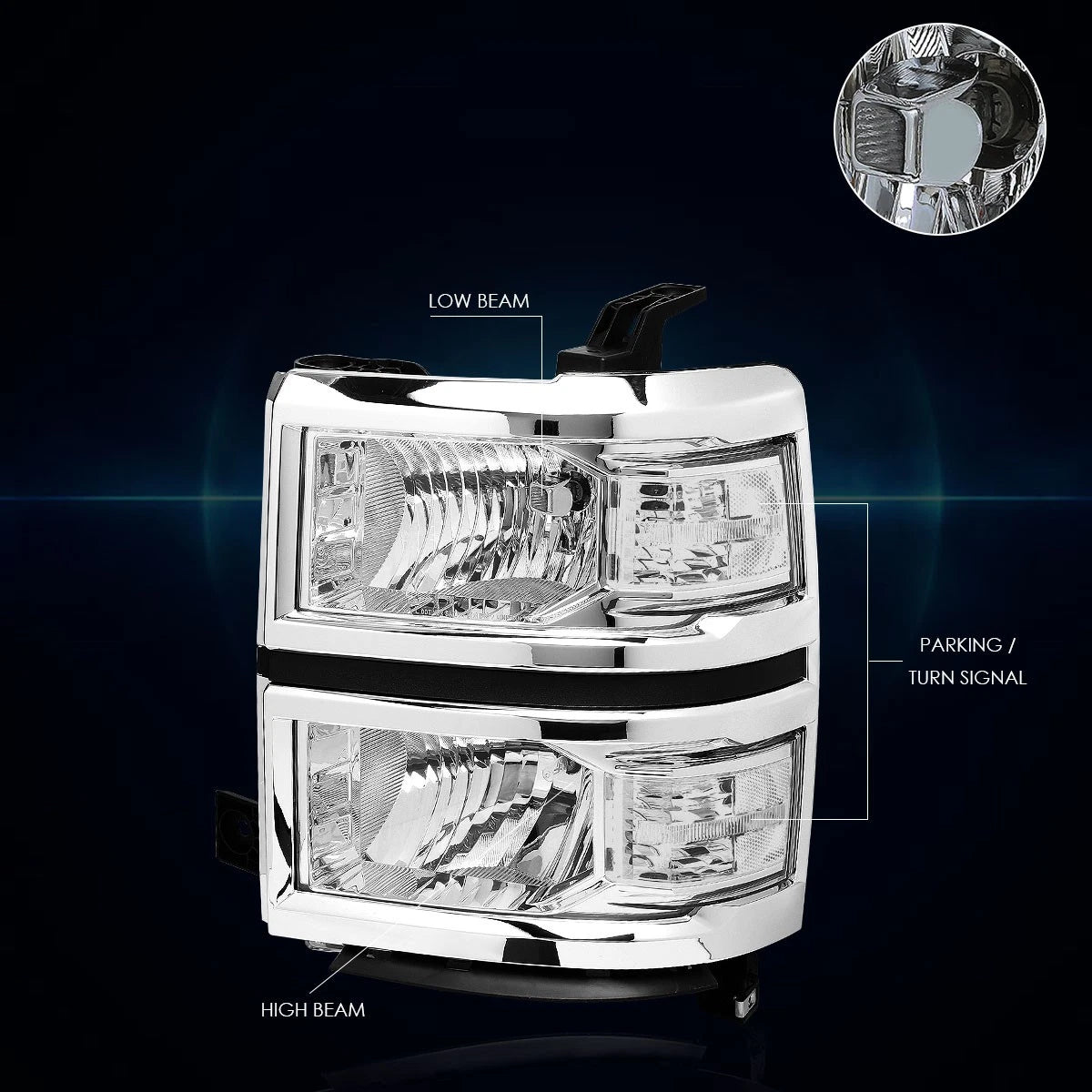 Headlight Replacement for Chevy Silverado (2014–2015) Chrome Housing Clear Corner