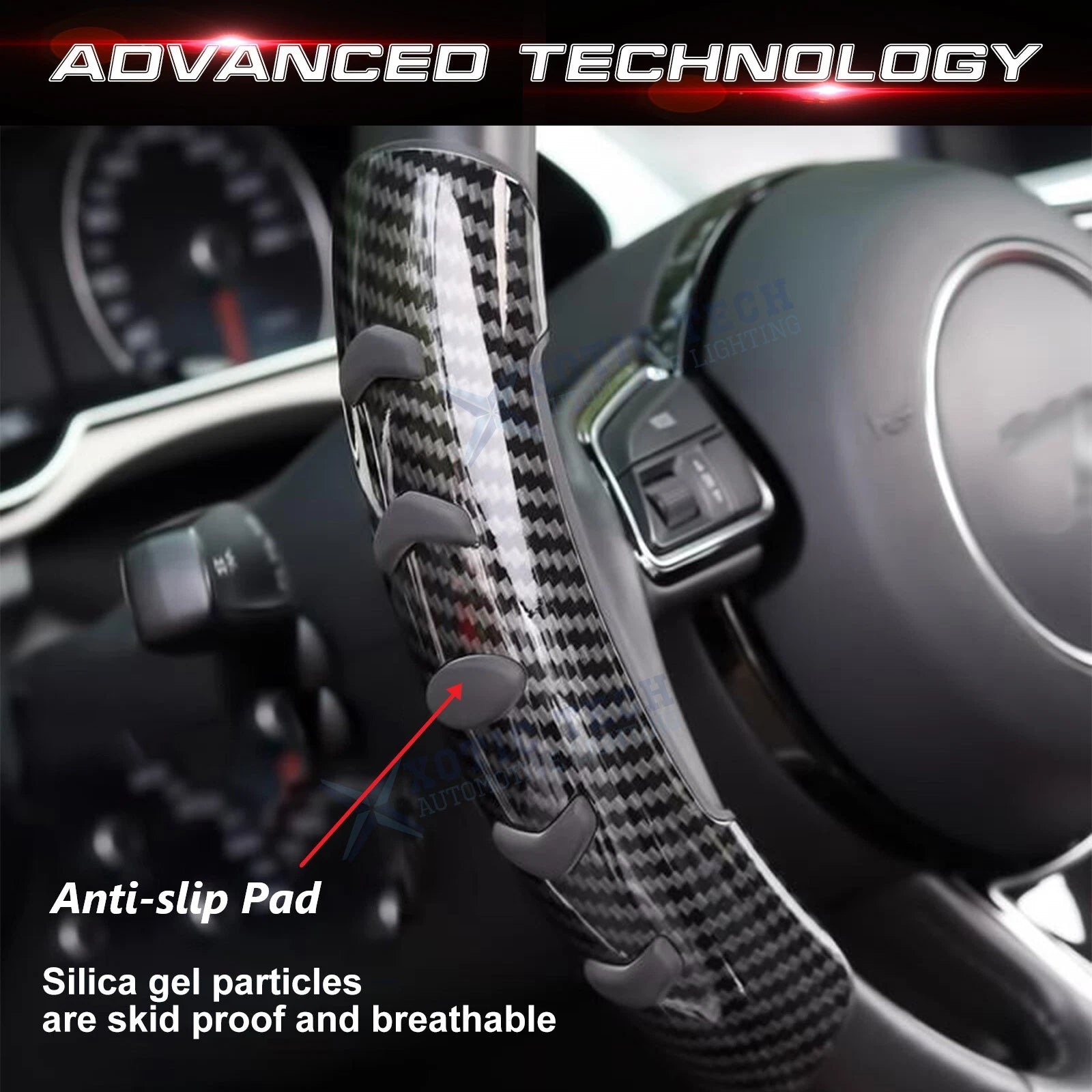 Carbon Fiber Style Steering Wheel Booster for Universal Non-Slip Cover (-)