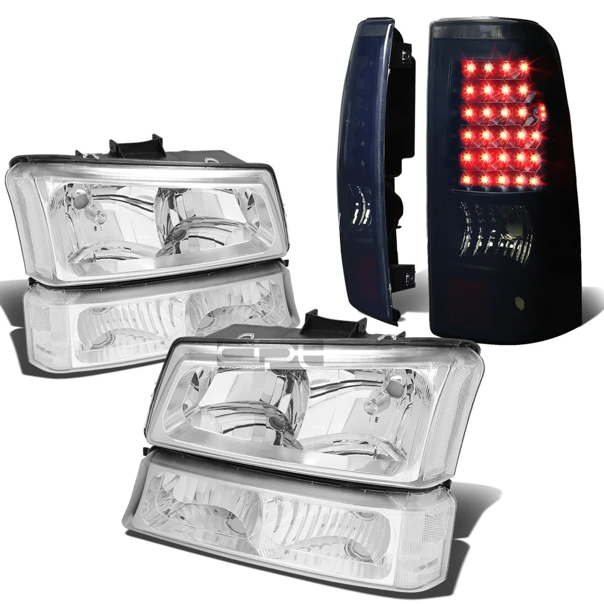 Chrome Headlight + Clear Bumper + Black Smoke 3D LED Tail Light for Silverado (2003–2007)