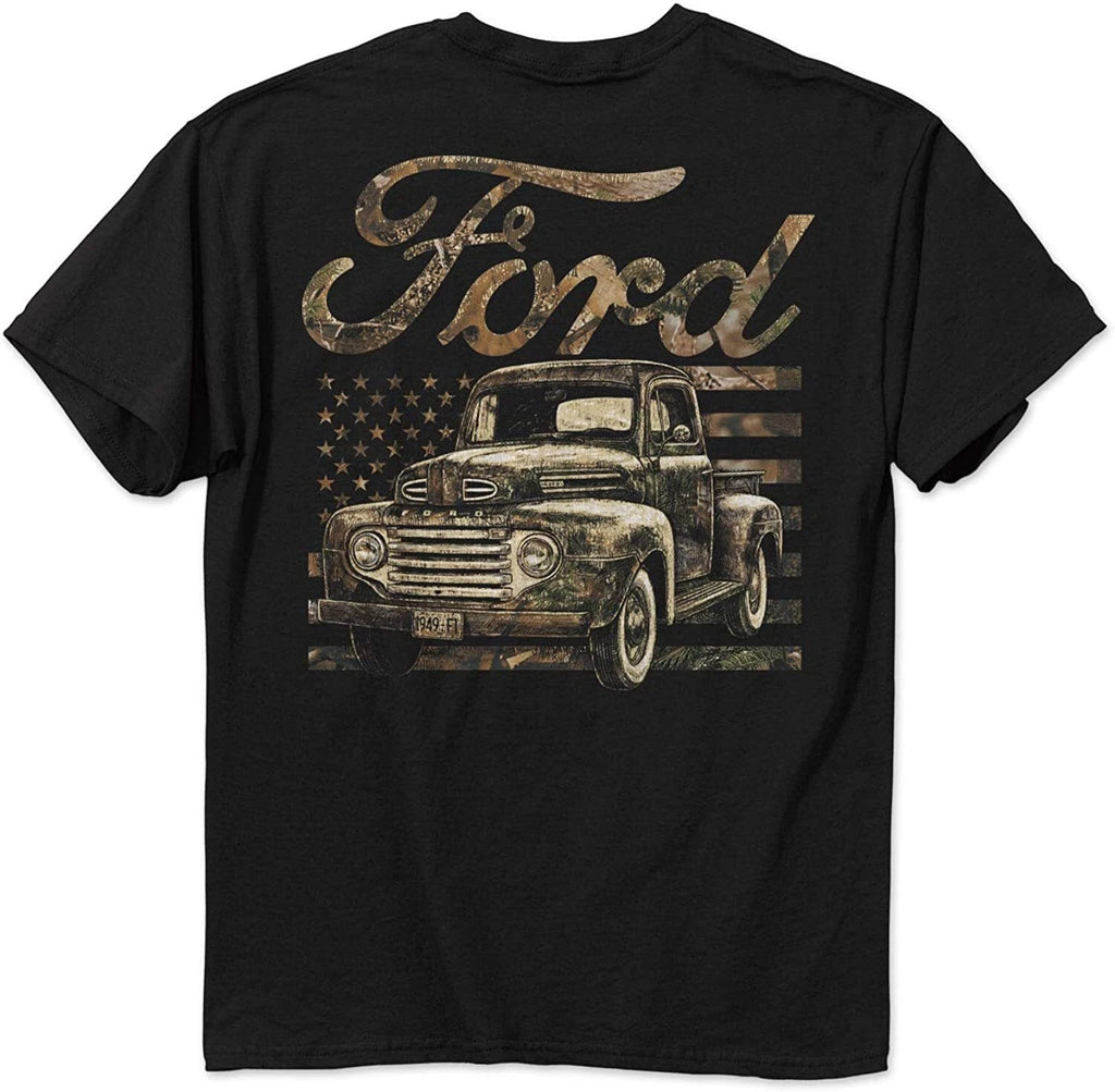 Ford Truck T-Shirt Black Camouflage American Flag Graphic (1949)