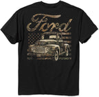 Ford Truck T-Shirt Black Camouflage American Flag Graphic (1949)