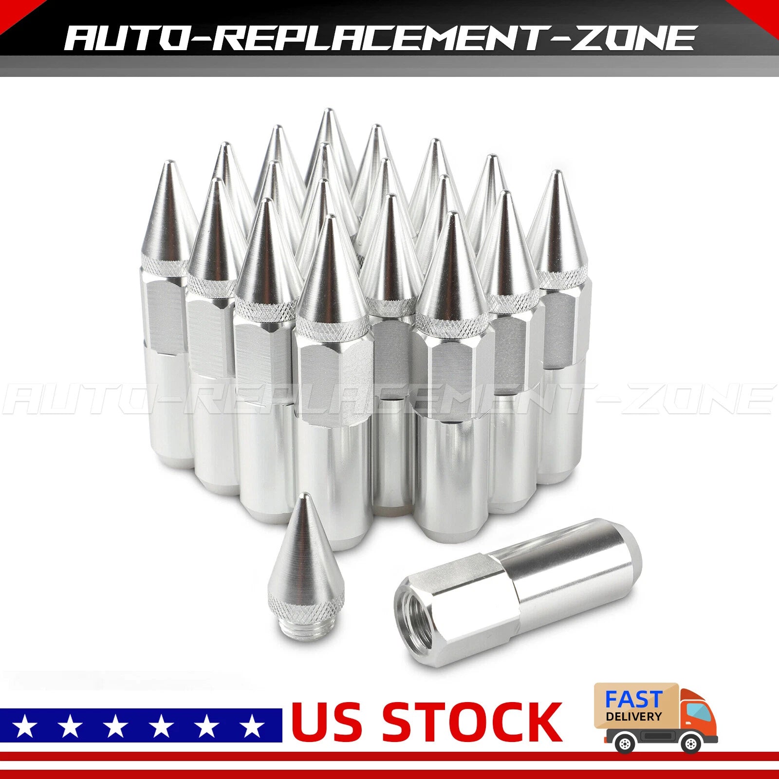 20X Wheel Lug Nuts M12x1.5 for Universal Tuner Vehicles (Silver)