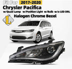 Halogen Projector Headlight for Chrysler Pacifica (2017–2020) Left LH, Chrome Bezel