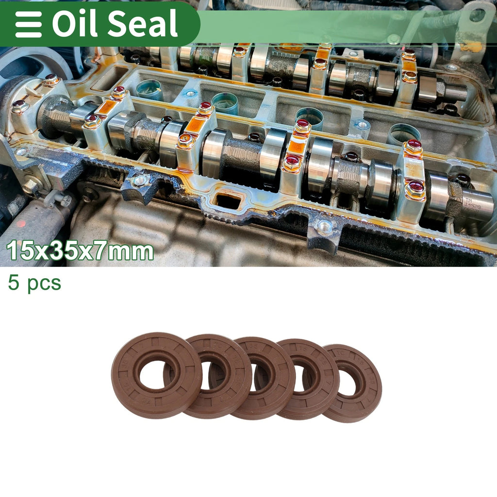 Set of 5 Oil Seals FKM Rubber 15x35x7mm for Various Models 