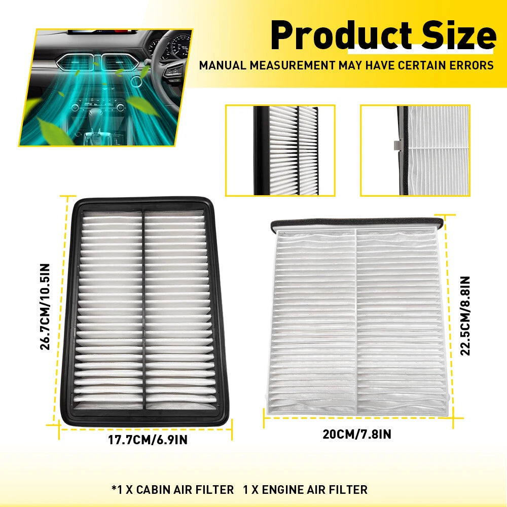 Engine & Carbon Cabin Air Filter Combo Set for Mazda 3 6 CX-5 (2014–2023)