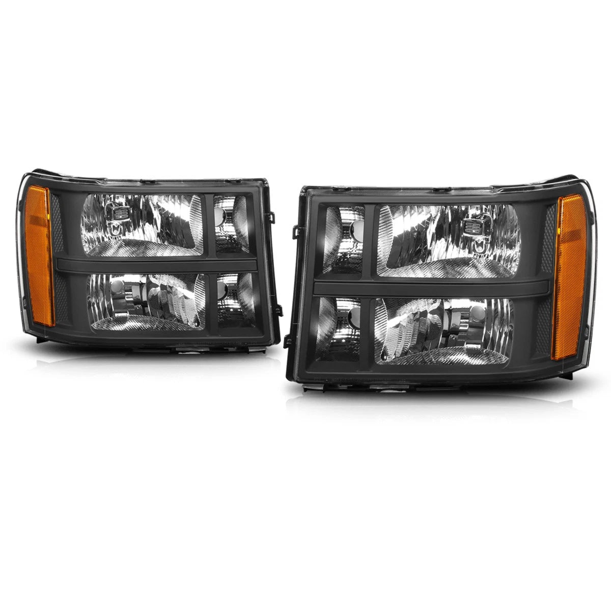 OE Factory Headlights for GMC Sierra 1500-3500 (2007–2014) Black Housing Amber Corner