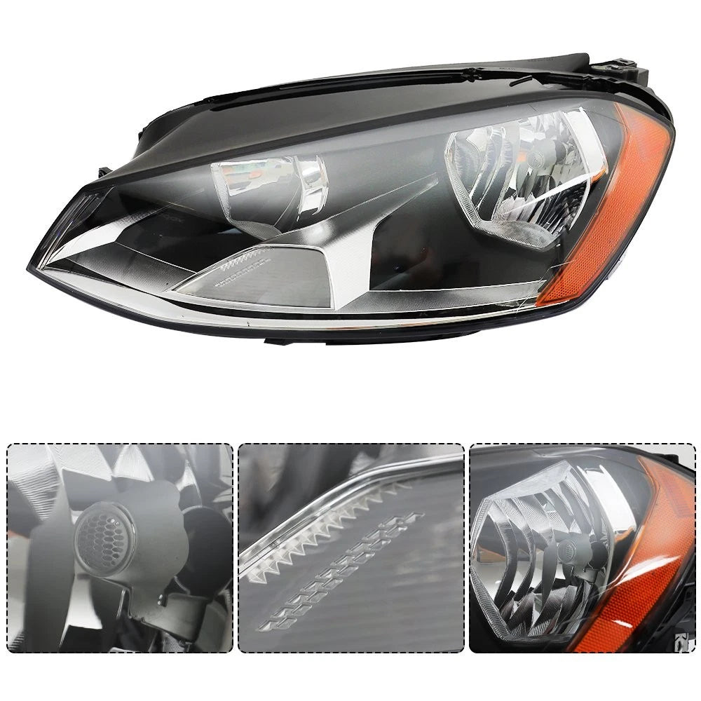 Headlight Assembly for Volkswagen Golf (2015–2017) Left+Right Halogen