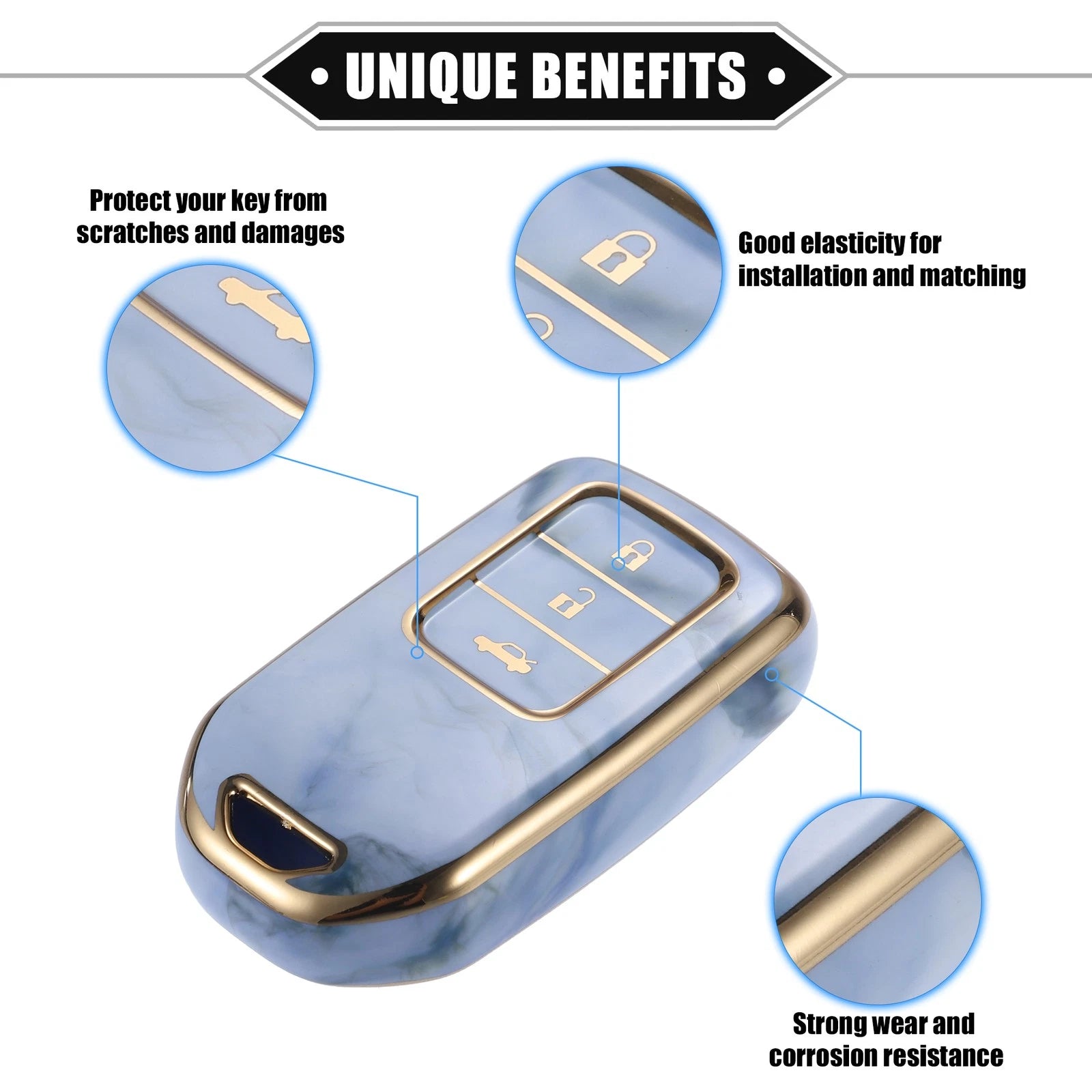 3X TPU Key Fob Cover Case for Honda CR-V, Civic (2014–2016) - Blue