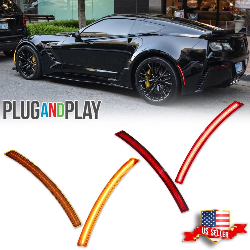 4X Amber LED Front & Red Rear Side Marker Lights for Chevy Corvette C7 (2014–2019)