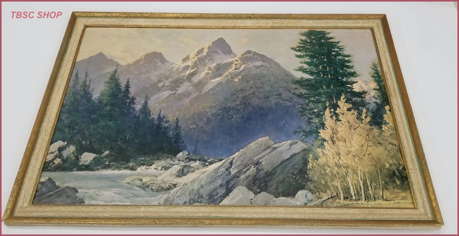Vintage River Landscape Painting Wall Art with Frame 40"x28”