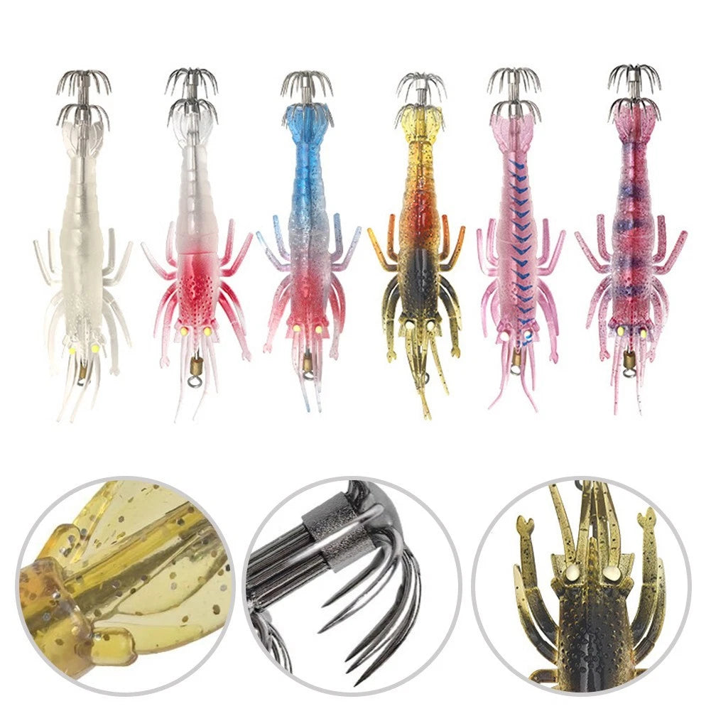 Set of 6 Soft Squid Luminous Jigs 11cm 9g Metal PVC Fishing Lures