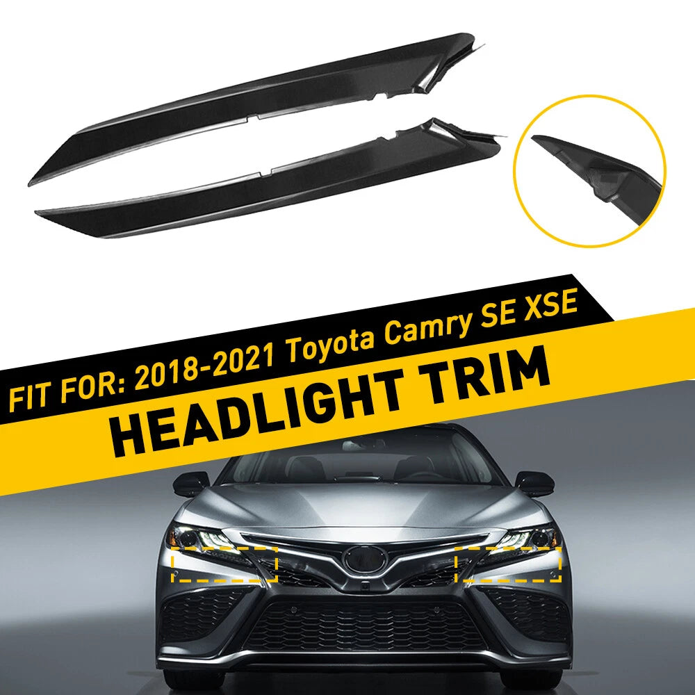 Pair of Black Front Grille Headlight Trim Molding for Toyota Camry (2018–2022)