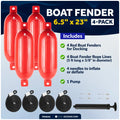 Set of 4 Boat Dock Fenders 6.5x23 Red Ribbed Marine Bumpers