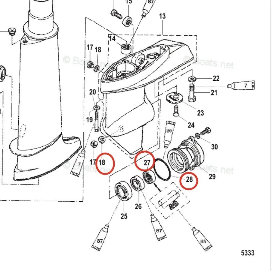 Lower Gearcase Seal Kit for Mercury 4/5/6HP (26-16130, 25-16131, 8150264, 8M0082880)