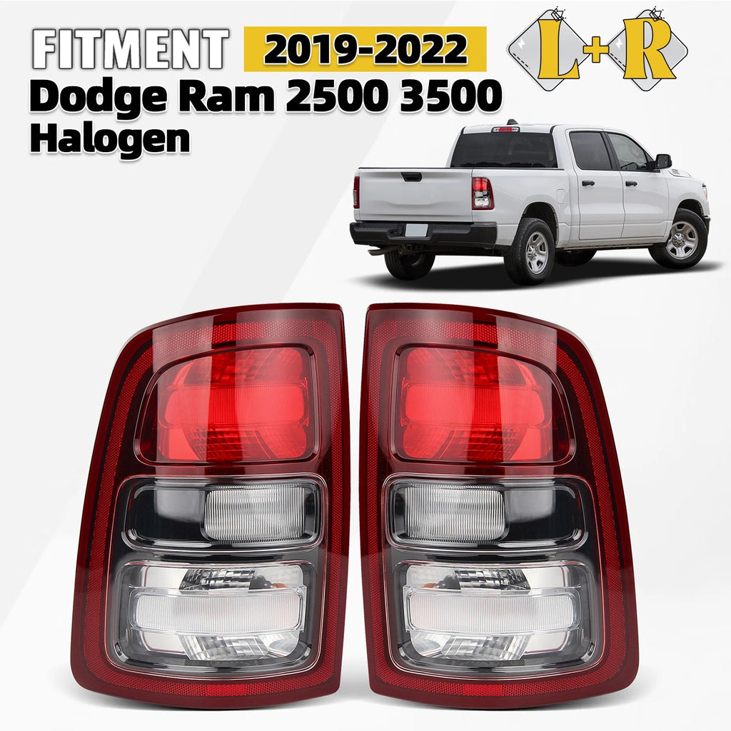 Halogen Tail Light Lamp Pair for Dodge Ram 2500 3500 (2019–2022) Black Trim