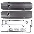 Black Aluminum Finned Short Valve Cover for Small Block Chevy 305 327 (1958–1986)