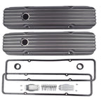 Black Aluminum Finned Short Valve Cover for Small Block Chevy 305 327 (1958–1986)