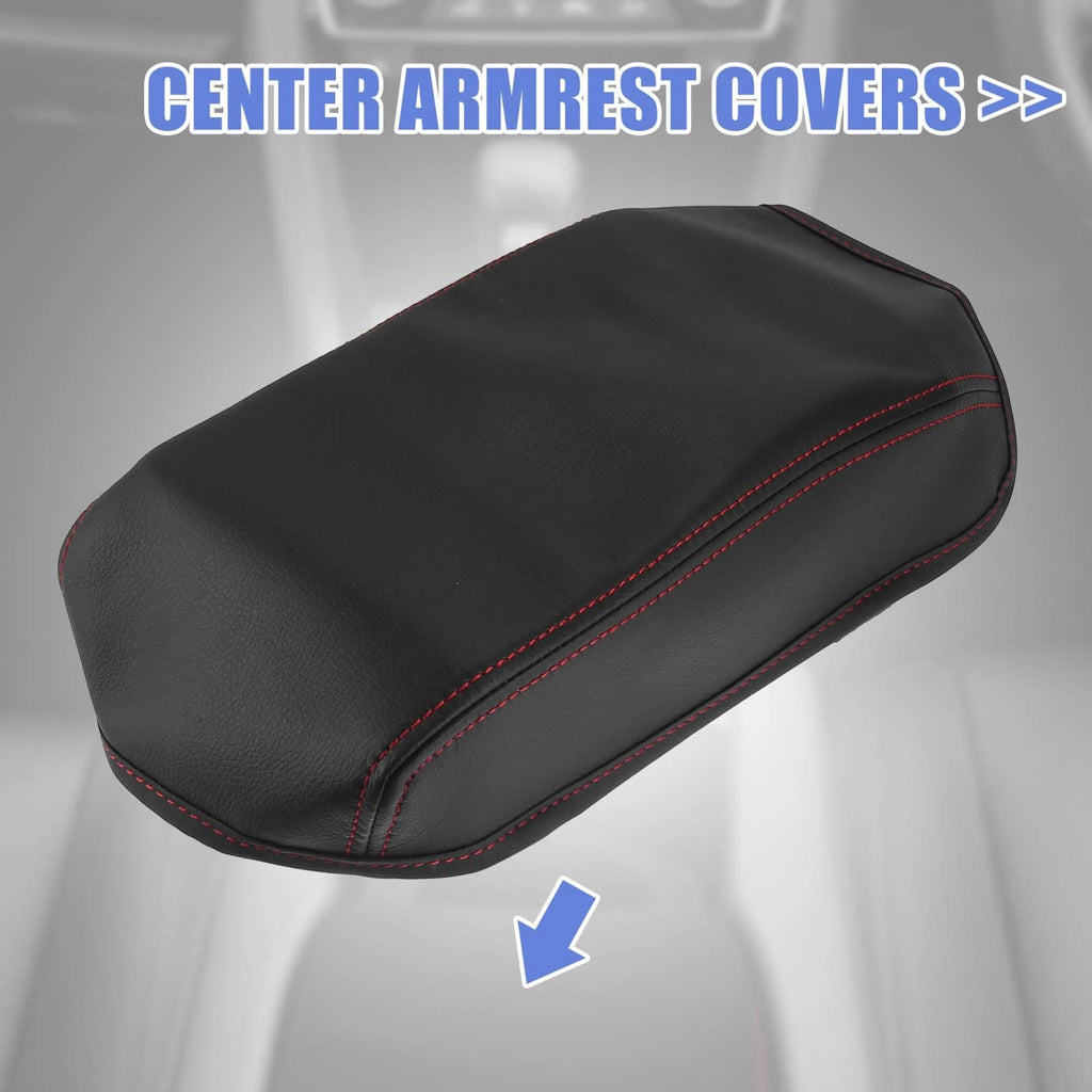 Microfiber Leather Armrest Cover Pad for Honda Civic (2012–2015) Black/Red
