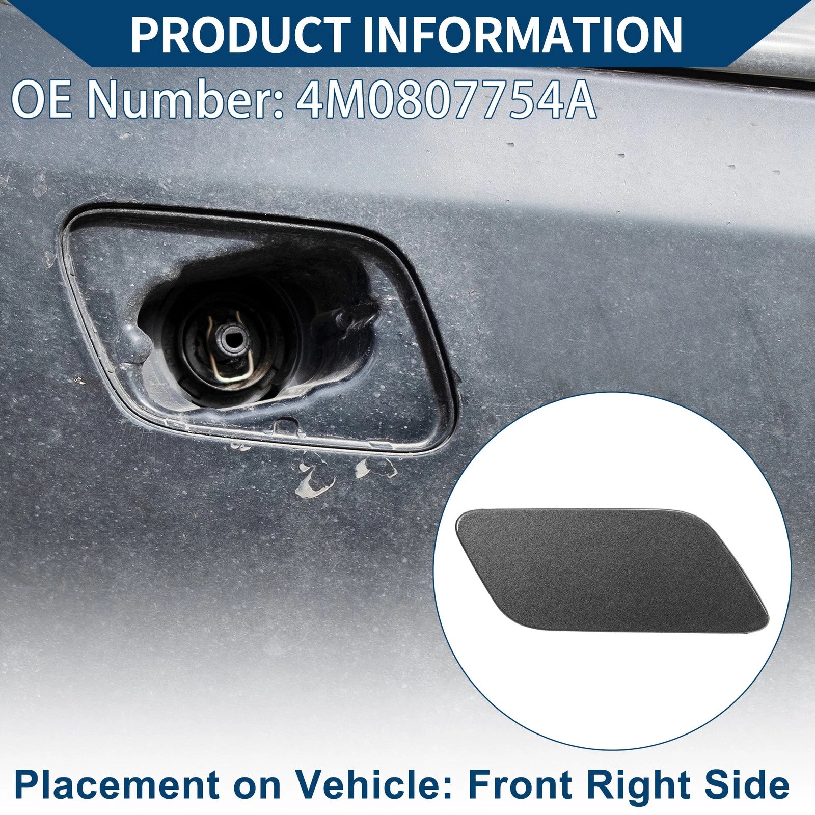 Front Right Washer Nozzle Cover Cap for Audi Q7 (2016–2021) Gray 1 Pcs