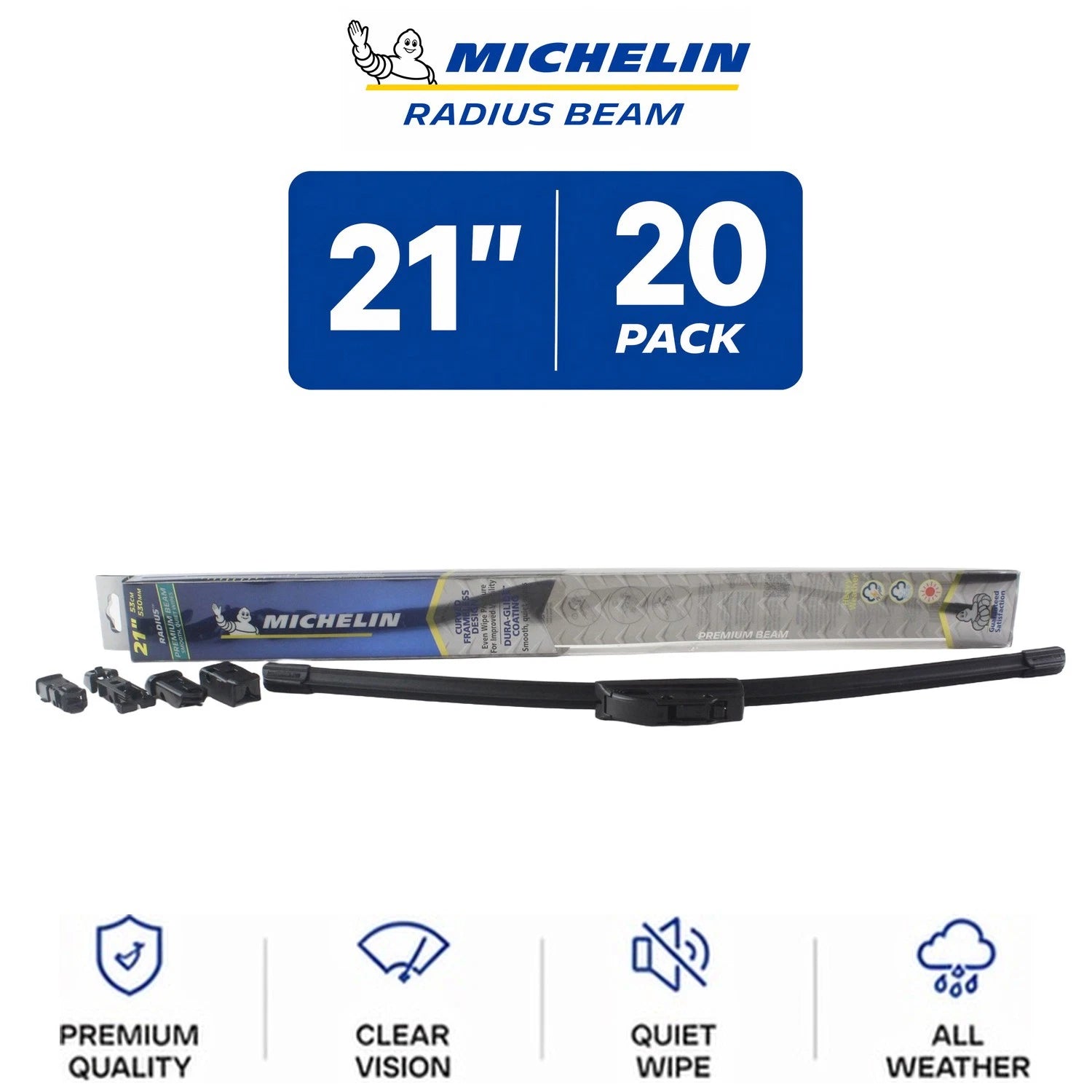 Set of 2 Michelin Radius Beam Wiper Blades 21" Curved Frameless