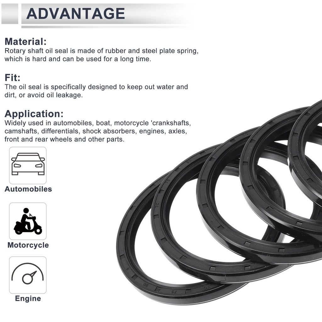 Set of 5 Oil Seal Rotary Shaft Seal Nitrile Rubber 75x90x8mm