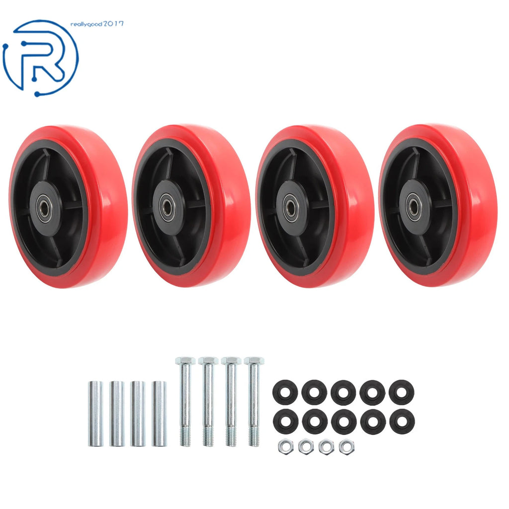 Set of 4 Heavy Duty Polyurethane Caster Wheels 8 Inch 1/2" Bore Axle