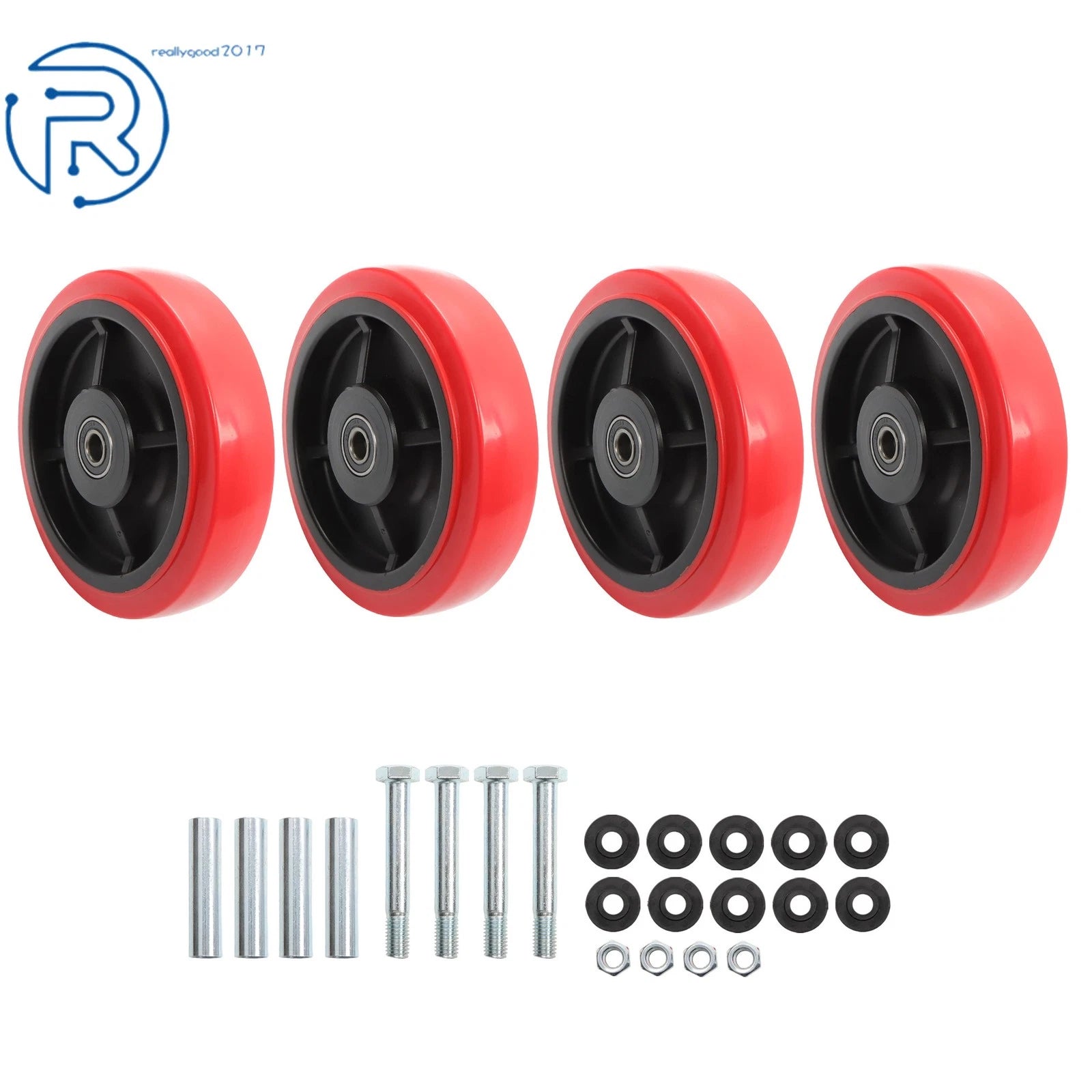 Set of 4 Heavy Duty Polyurethane Caster Wheels 8 Inch 1/2" Bore Axle