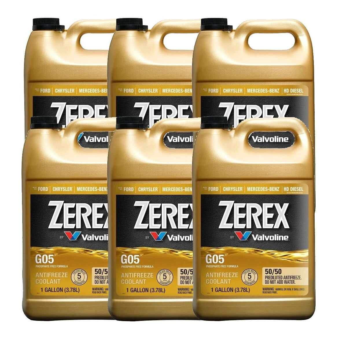 Set of 6 Zerex G-05 Coolant Antifreeze 50/50 Prediluted (6 Gallons)