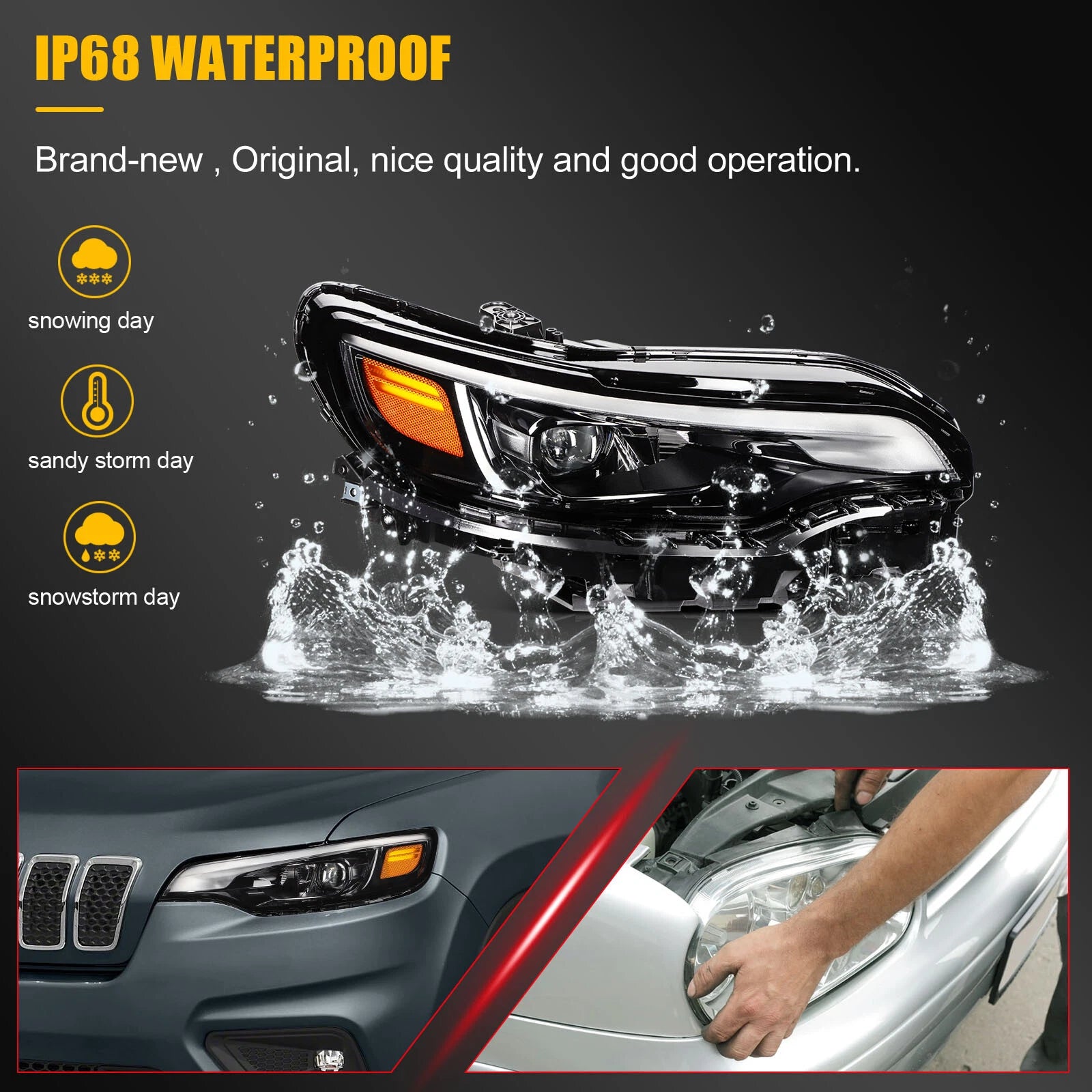 Right Side LED DRL Headlight Assembly for Jeep Cherokee (2019–2023)