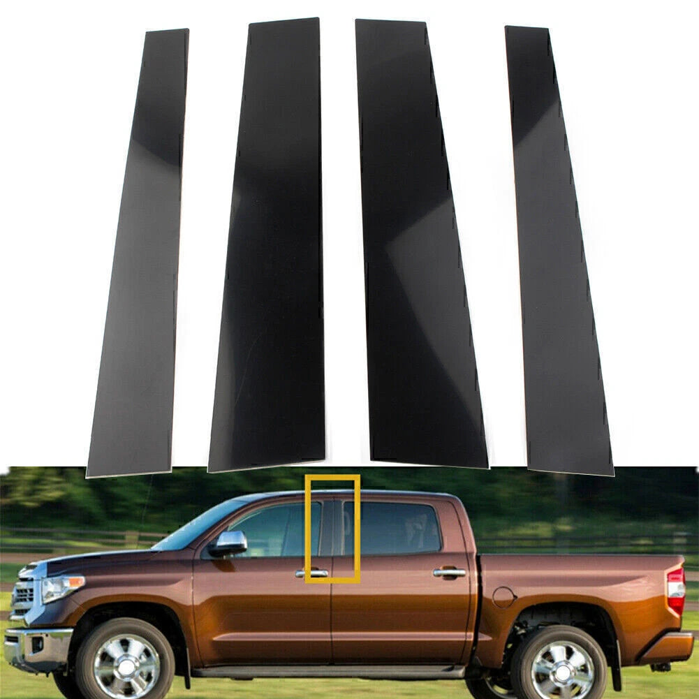 Set of 4 Black Pillar Posts Door Trim Covers for Toyota Tundra (2007–2020)