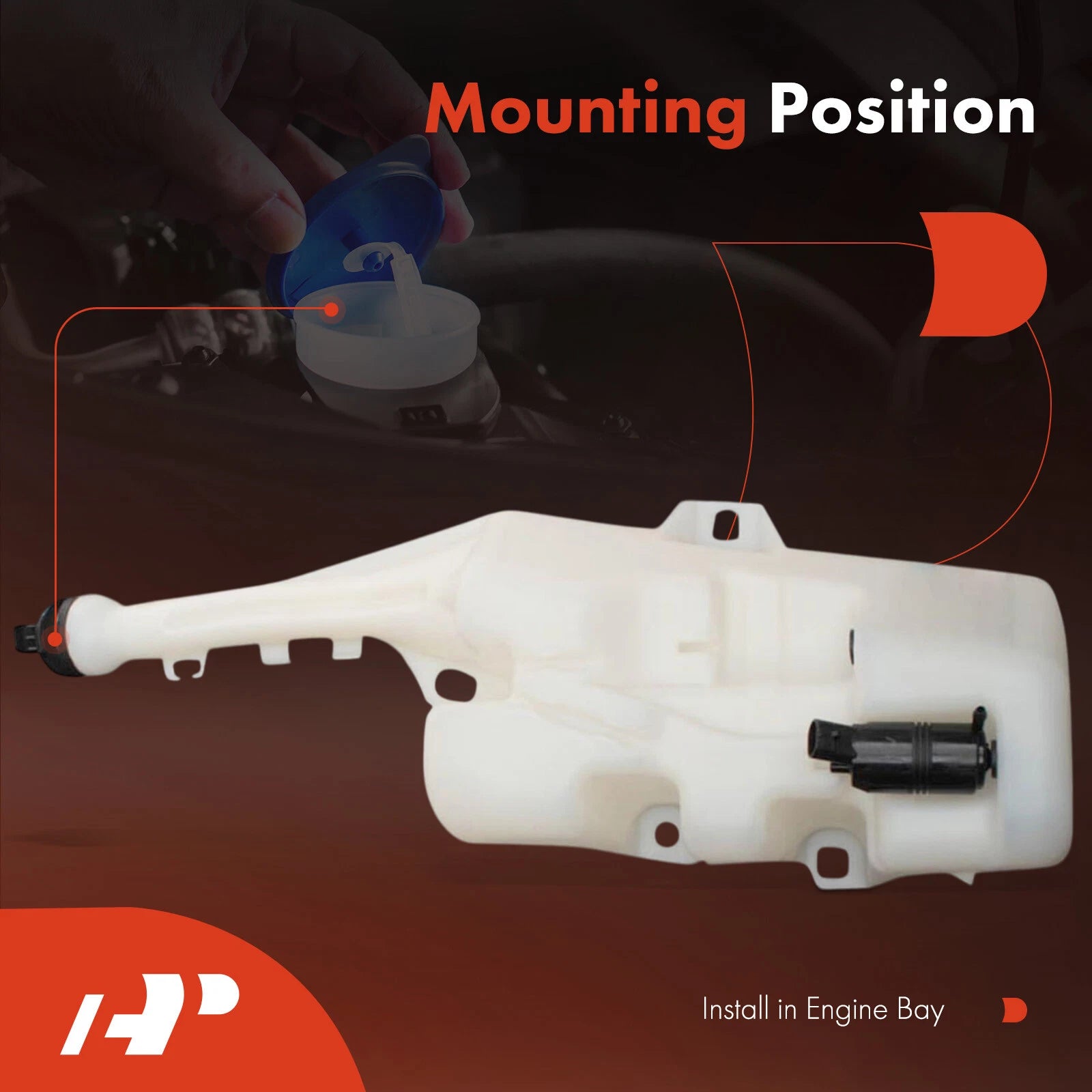 Windshield Washer Reservoir Tank with Cap & Pump for Chevy Camaro (2014)