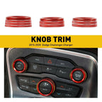 3pcs AC Radio Switch Trim Knob Ring Cover for Dodge Challenger/Charger (2015–2020) RED