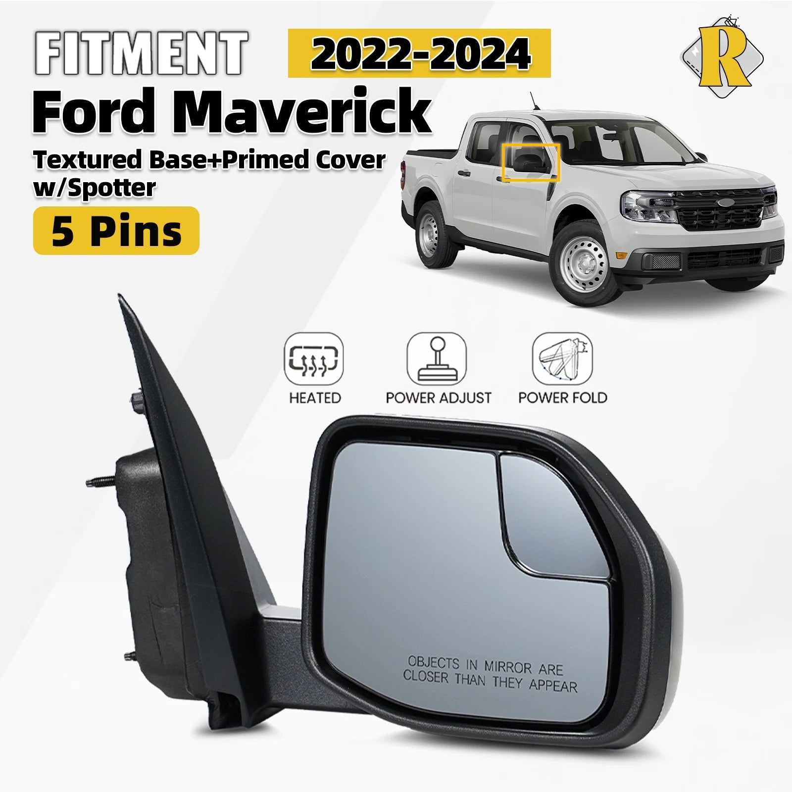 Side Mirror for Ford Maverick (2022–2024) W/Spotter Heated Power Adjust 5Pin