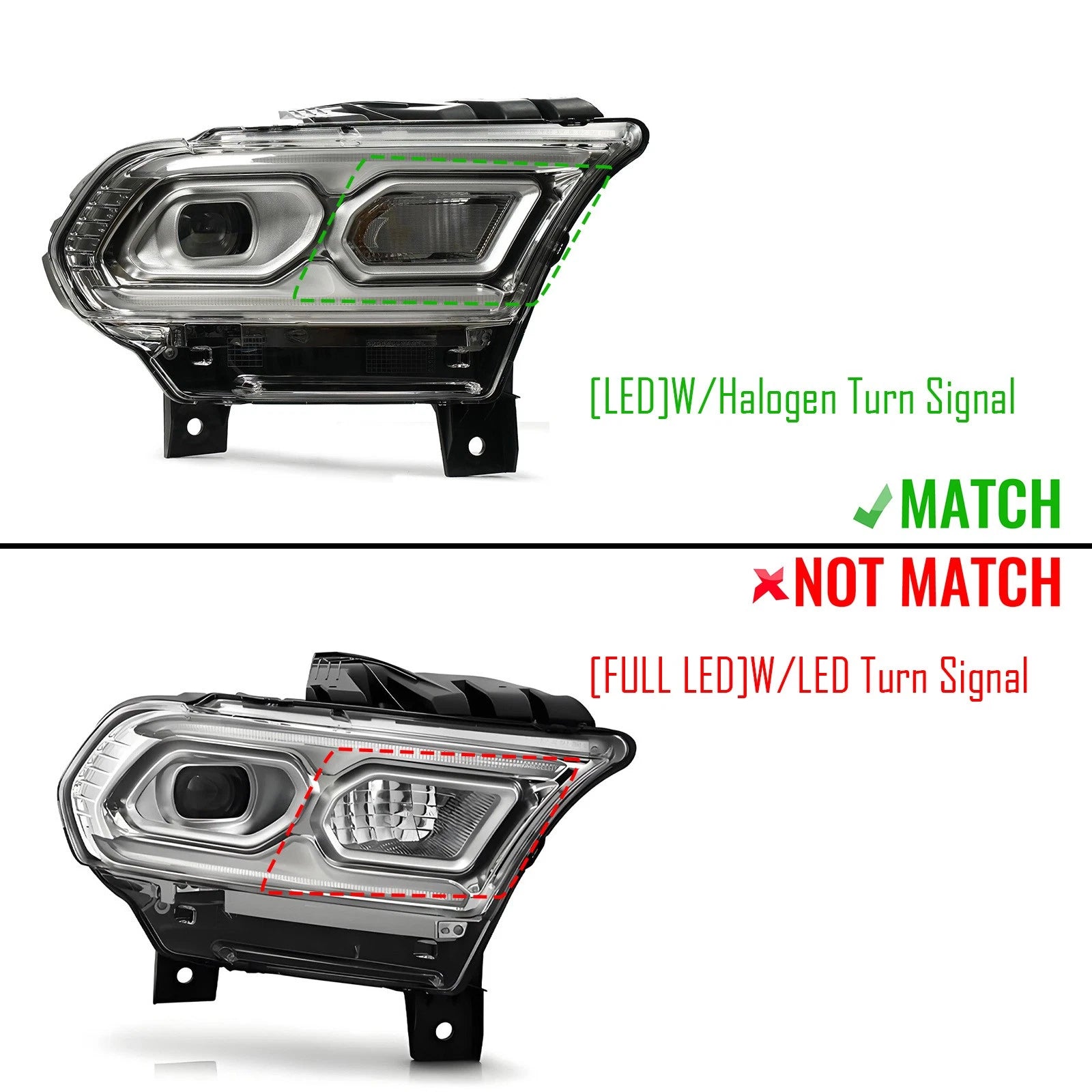 LED Headlight for Dodge Durango (2021–2025) w/Halogen Turn Signal Chrome Right