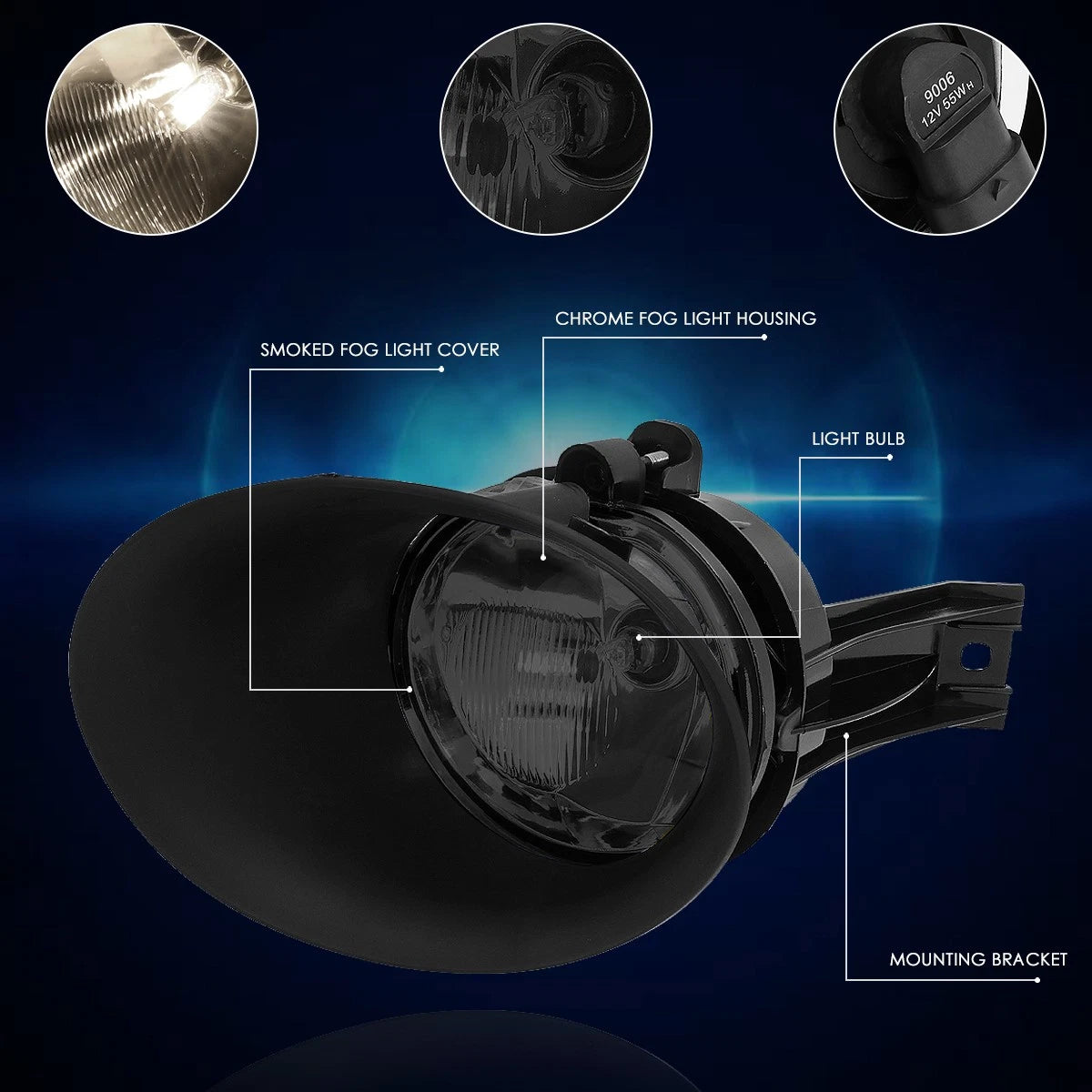 Smoked Lens Fog Lights with Bezel & Switch for Dodge Ram Pickup (2002–2009)