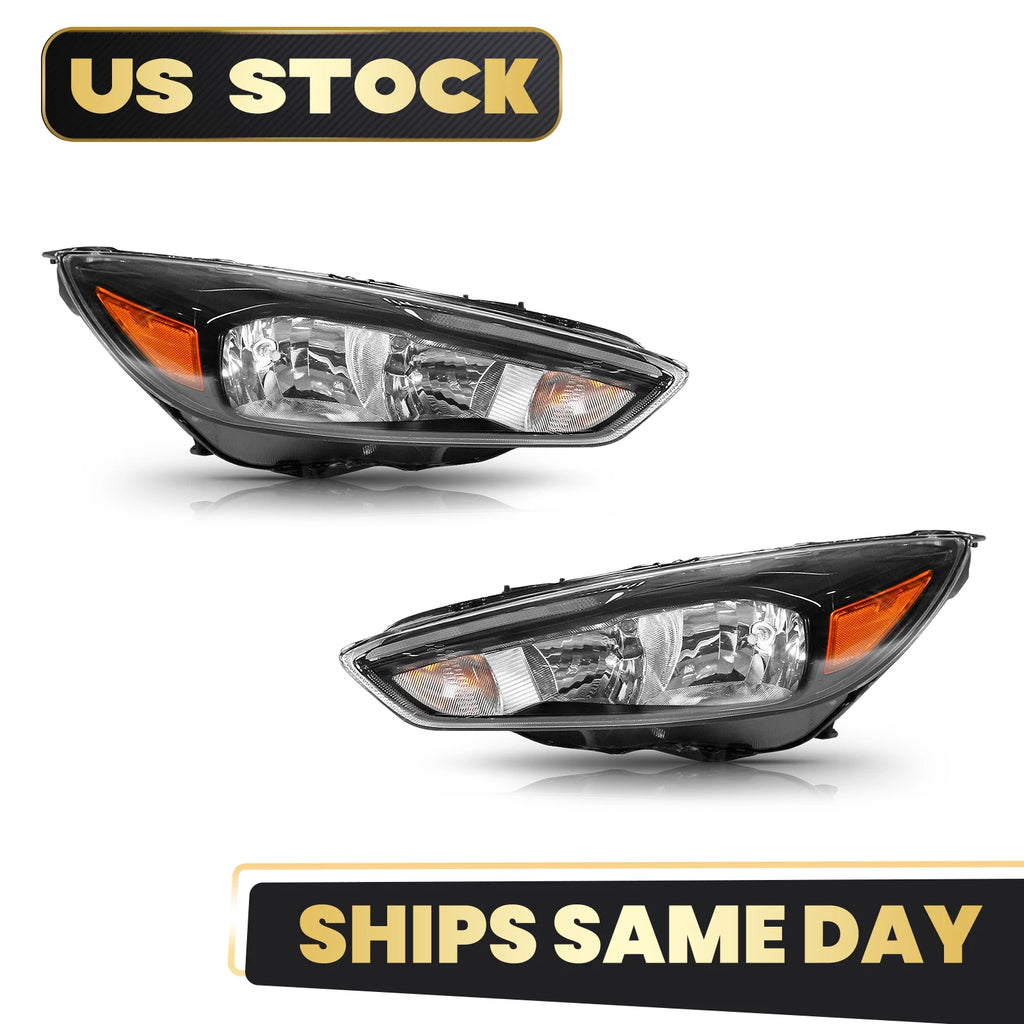 Halogen Headlights for Ford Focus (2015–2018) LED DRL Black Left + Right Pair
